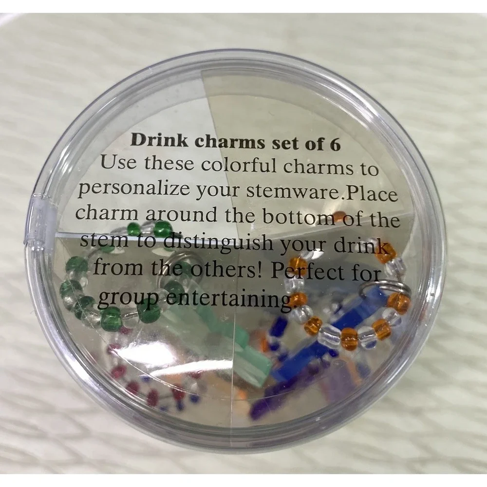 Wine Glass/Beer Mug Flower colorful Drink Markers Charms Set Of 6  NEW‎